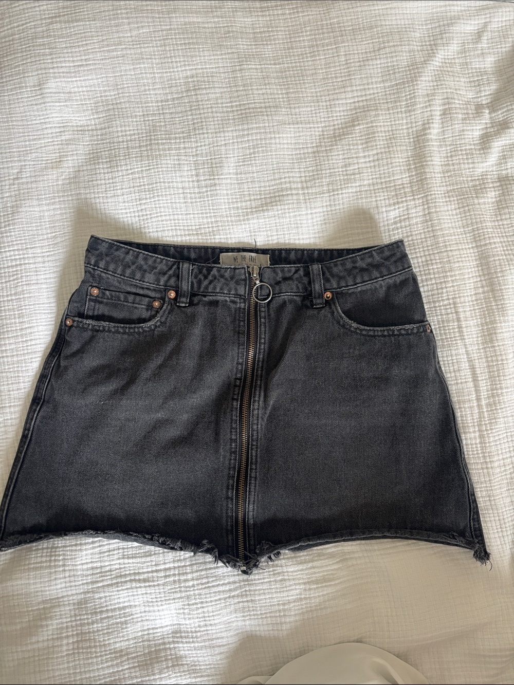 We The Free Black Zip-Front Denim Mini Skirt